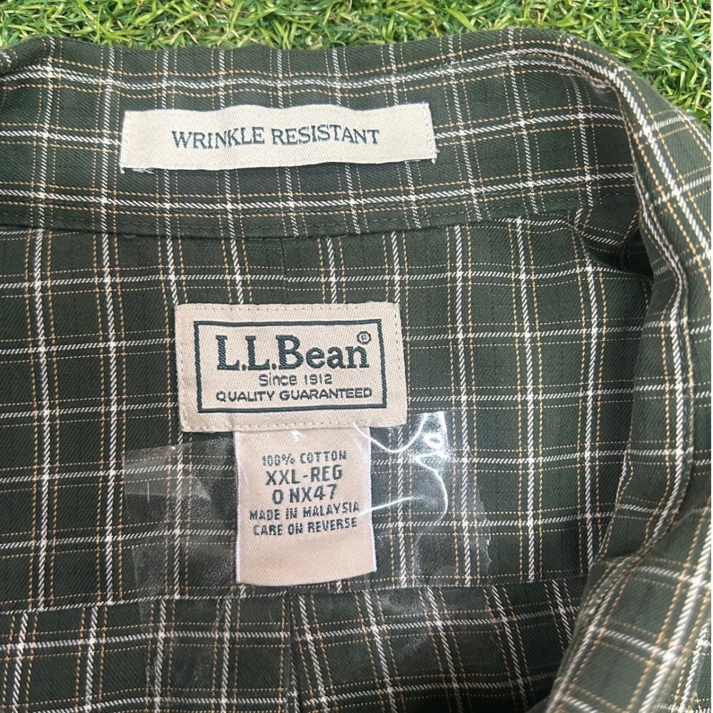 LL Bean Mens XXL Green Plaid Wrinkle Resistant Cotton Button Down Shirt NX47 - Picture 4 of 6